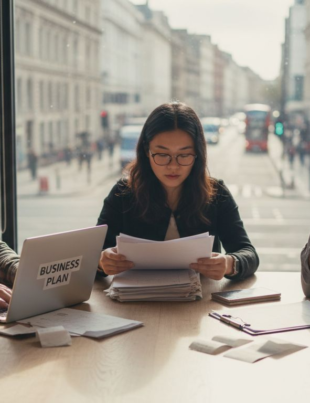 Founders planning in busy UK office