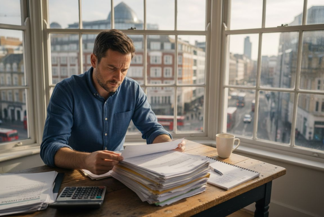 Small business owner handling compliance paperwork