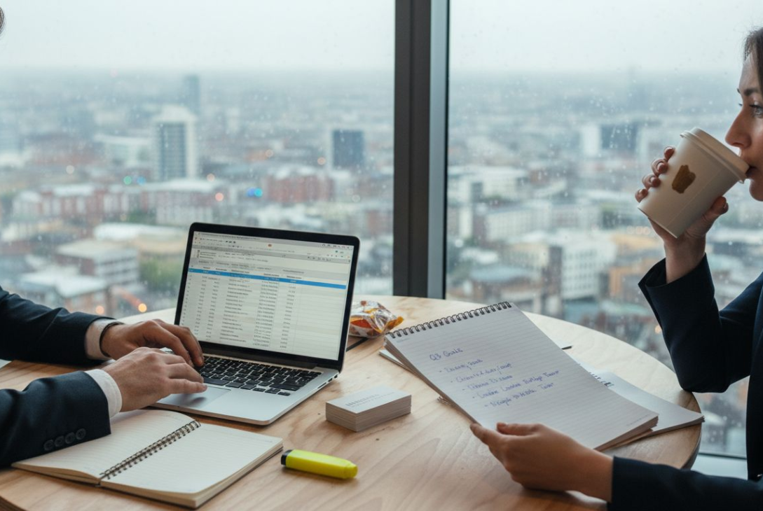 Colleagues planning in UK small business office