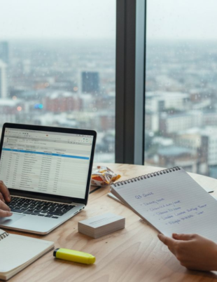Colleagues planning in UK small business office