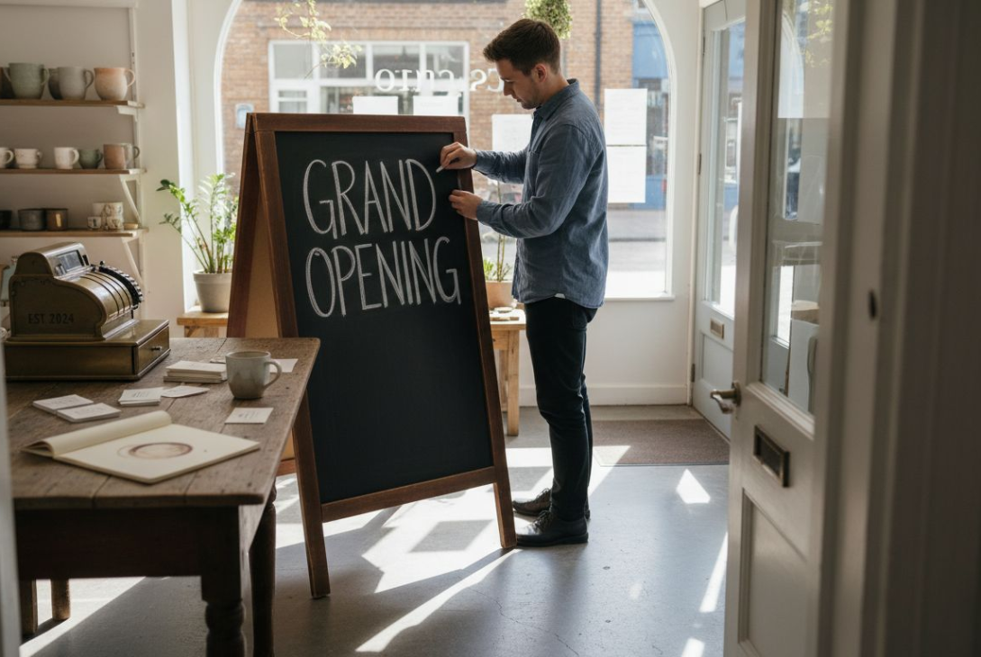 Entrepreneur preparing small business brand setup