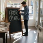 Entrepreneur preparing small business brand setup