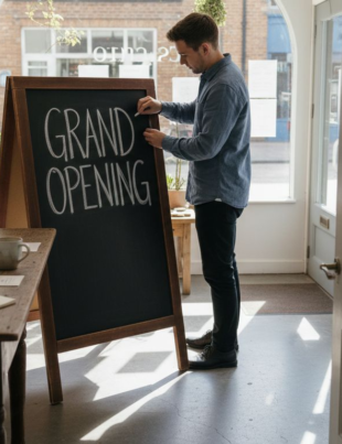 Entrepreneur preparing small business brand setup