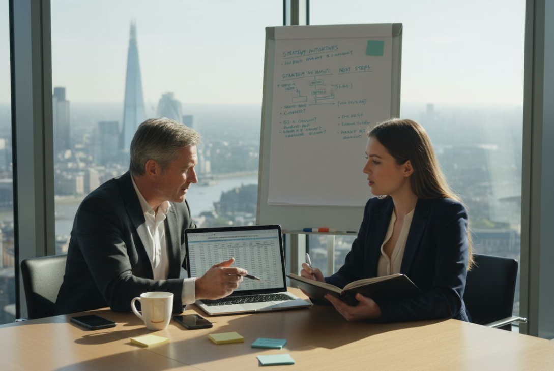 Mentor and mentee meeting in London office