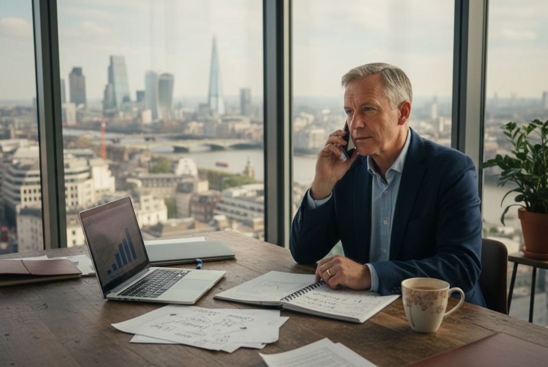 Business owner working in London service office