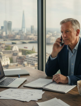 Business owner working in London service office