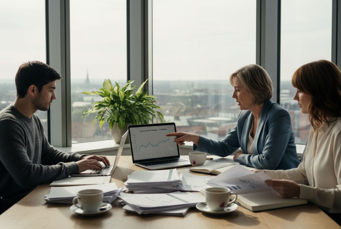 Business team in meeting reviewing documents