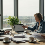 Business team in meeting reviewing documents