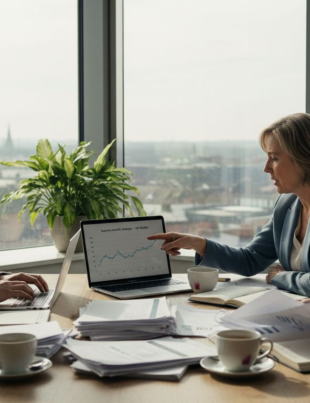 Business team in meeting reviewing documents