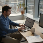 Worker using automation dashboard in office