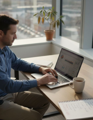 Worker using automation dashboard in office