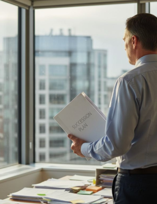 Business owner planning succession in corner office