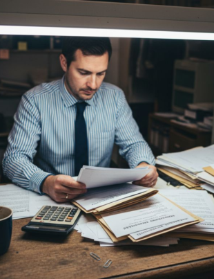 Small UK business owner reading official papers