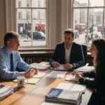 Solicitor consulting UK homebuyers in office