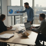 Business owners meeting about UK metrics