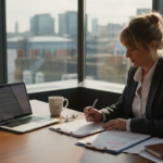 Executive reviewing UK registration paperwork