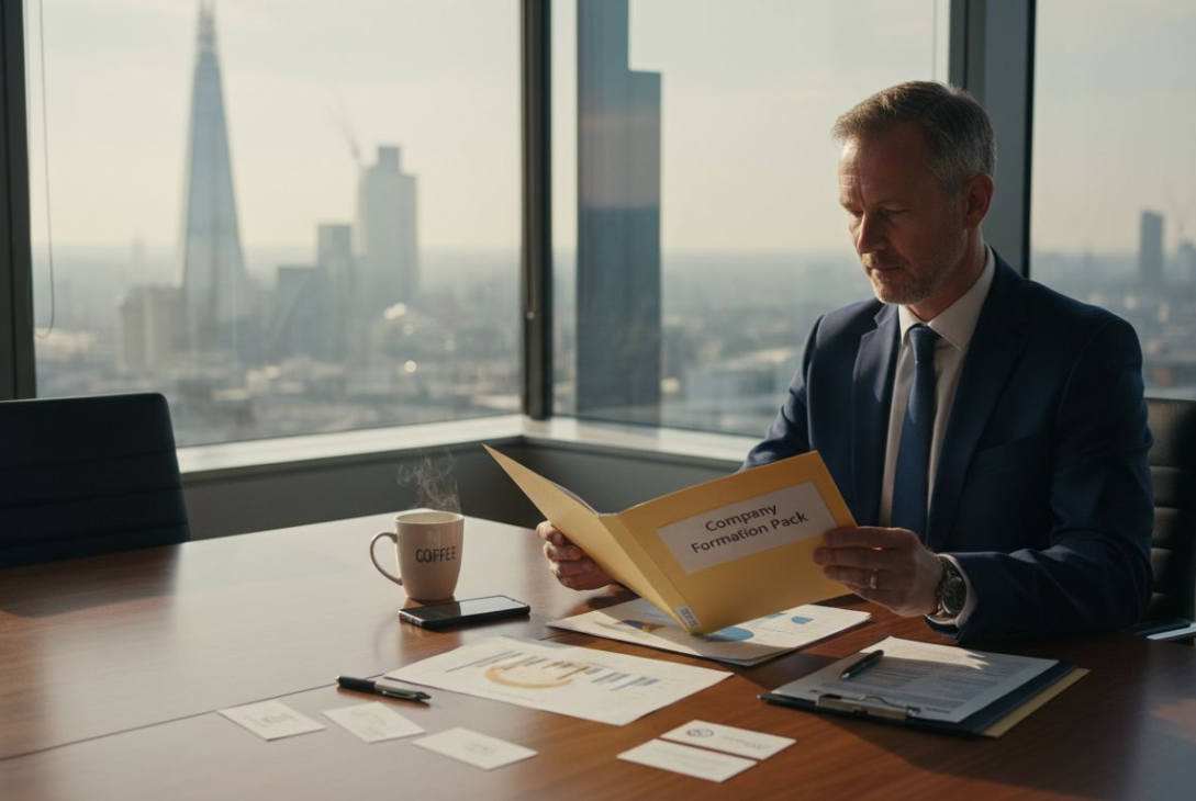 Entrepreneur reviewing UK company registration documents