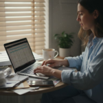 Small business owner working on invoices