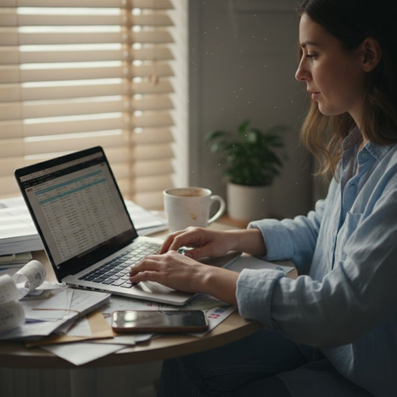 Small business owner working on invoices