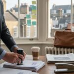 UK company owner working in bright city office