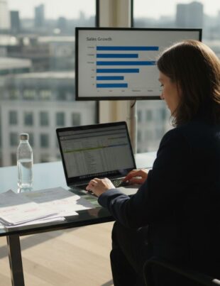 UK small business owner working with data