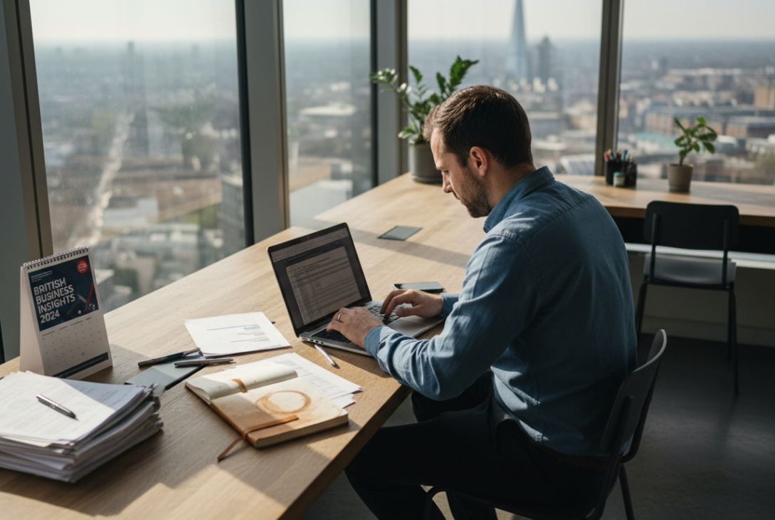 SME owner reviewing analytics at London office