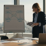 Woman reviewing business structures in London office