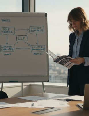Woman reviewing business structures in London office