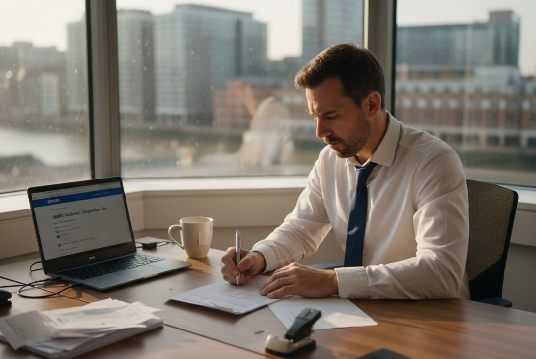 Small business owner reviewing legal compliance checklist