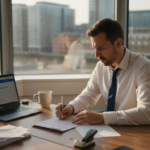 Small business owner reviewing legal compliance checklist