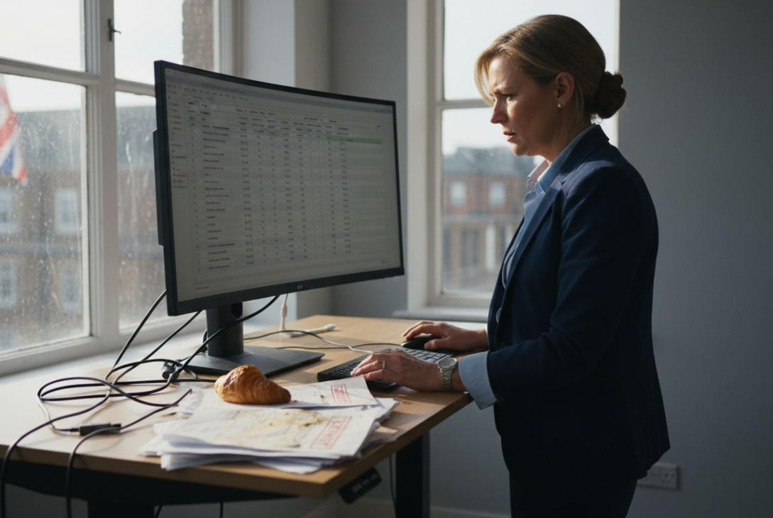 Business owner checking expenses in office