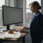 Business owner checking expenses in office