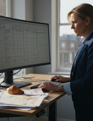 Business owner checking expenses in office