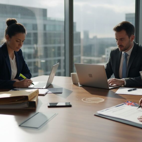 Legal team reviews contracts in boardroom