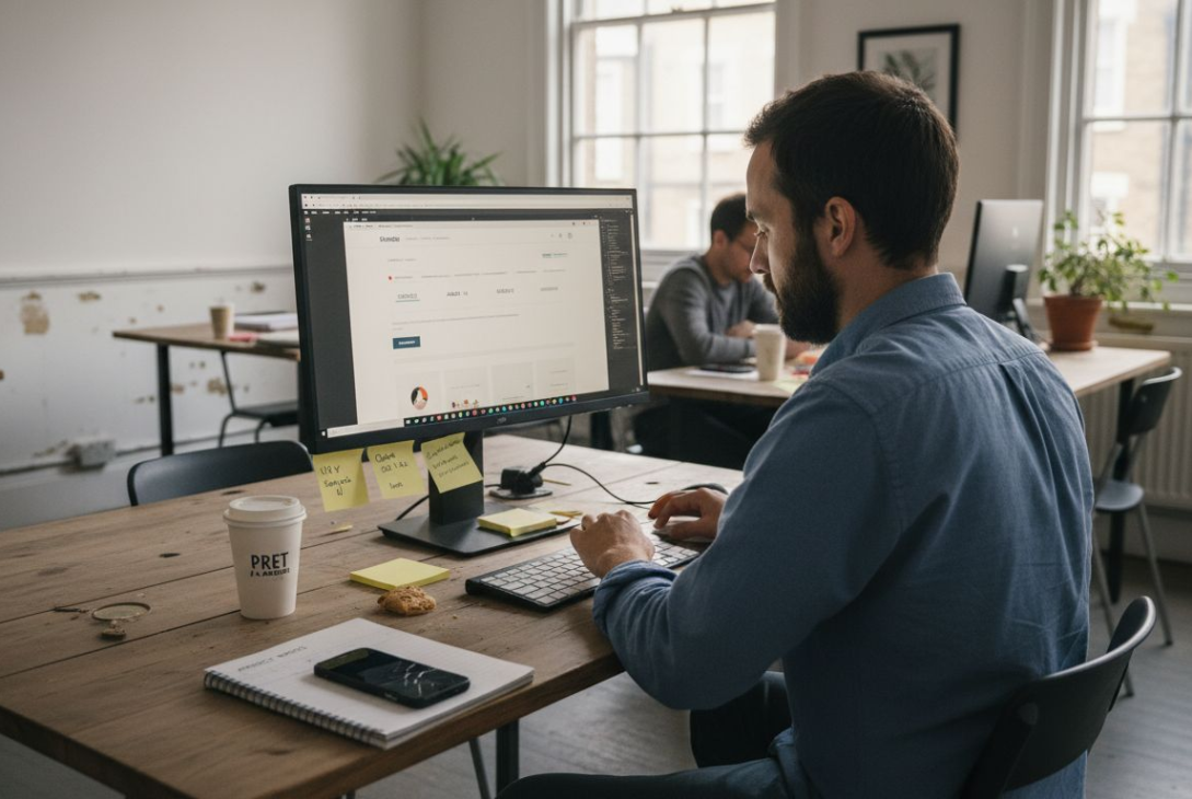 Web designer updating SME website workspace