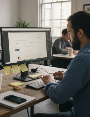 Web designer updating SME website workspace