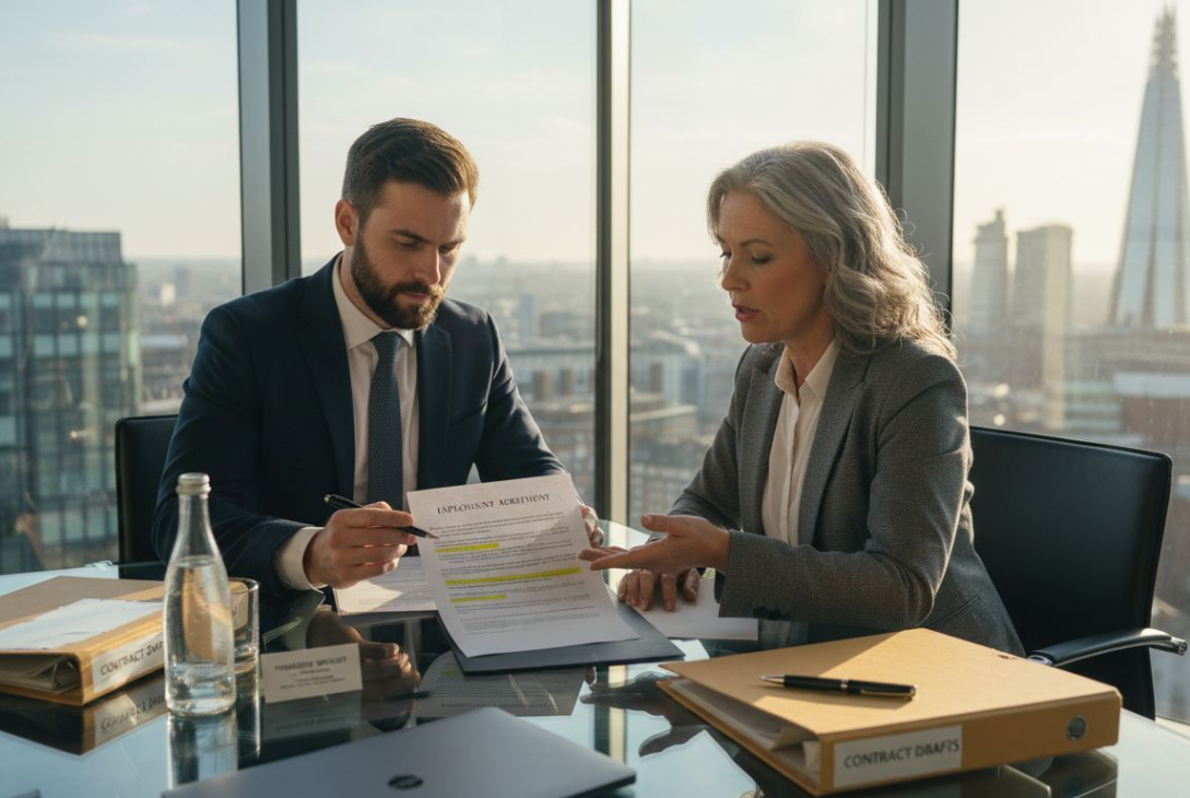 Business owner reviewing employment contract