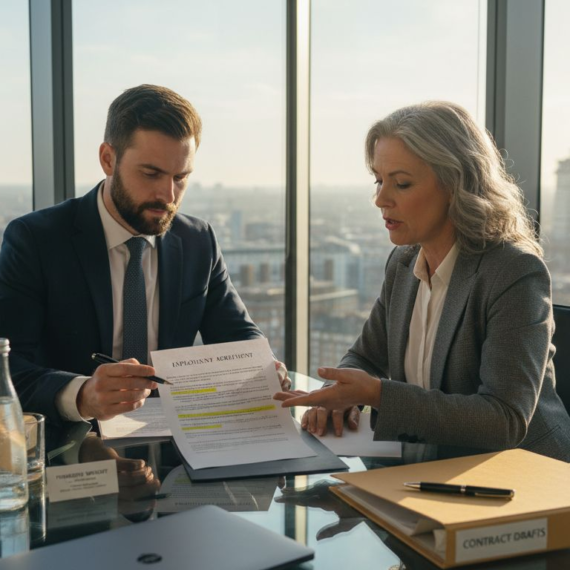 Business owner reviewing employment contract