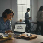 Small business owner working on digital dashboard