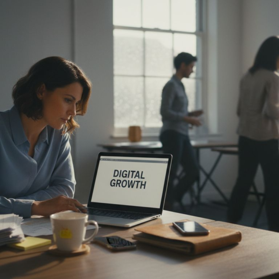 Small business owner working on digital dashboard