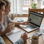 Couple reviewing UK property listings at home