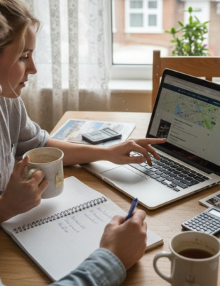 Couple reviewing UK property listings at home
