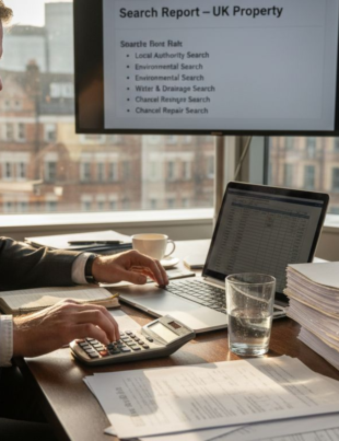 Solicitor reviewing property search documents