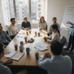 Team meeting for skill growth in office