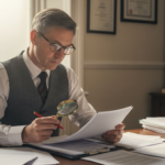 Solicitor reviews UK property legal documents at desk