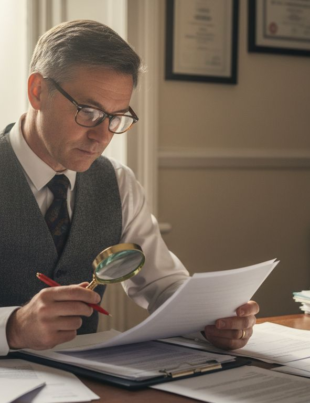 Solicitor reviews UK property legal documents at desk