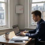Man filling UK company registration forms in office