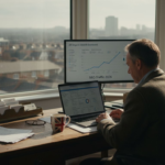 Shop owner reviewing SEO analytics in office