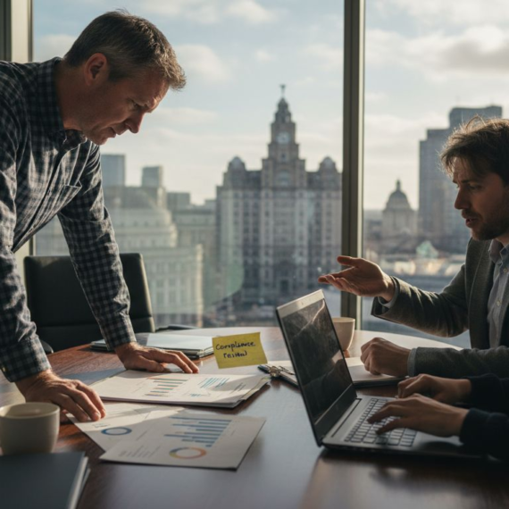 UK SME manager reviewing HR report