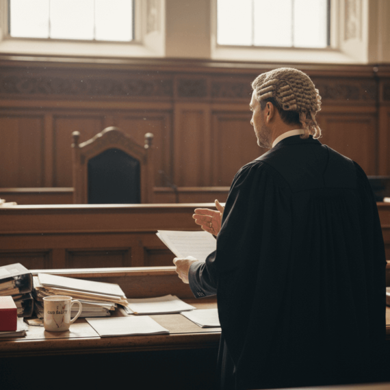 Barrister advocating in UK courtroom